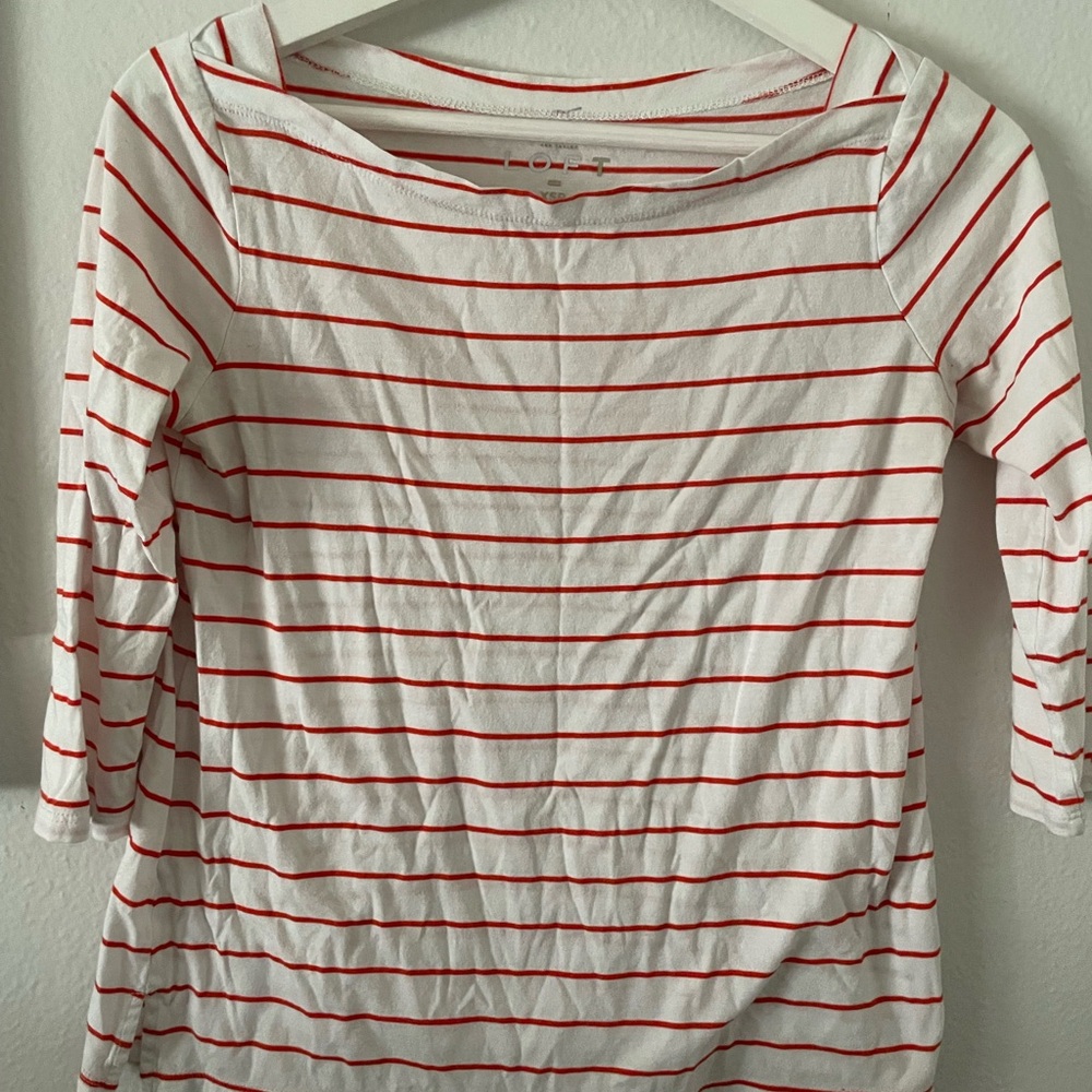 Coral stripe boatneck tee, Loft